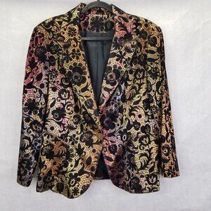 Alberto Makali Blazer Women XL Velvet Burnout Rainbow Floral Jacket Artisan Wool